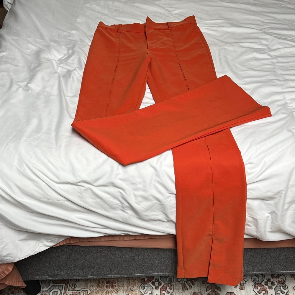 Women's Tailored Orange Straight-Leg Pants
